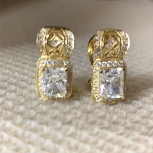 Saks Brand 14K Gold Earrings with CZ Crystals - Picture 2 of 9